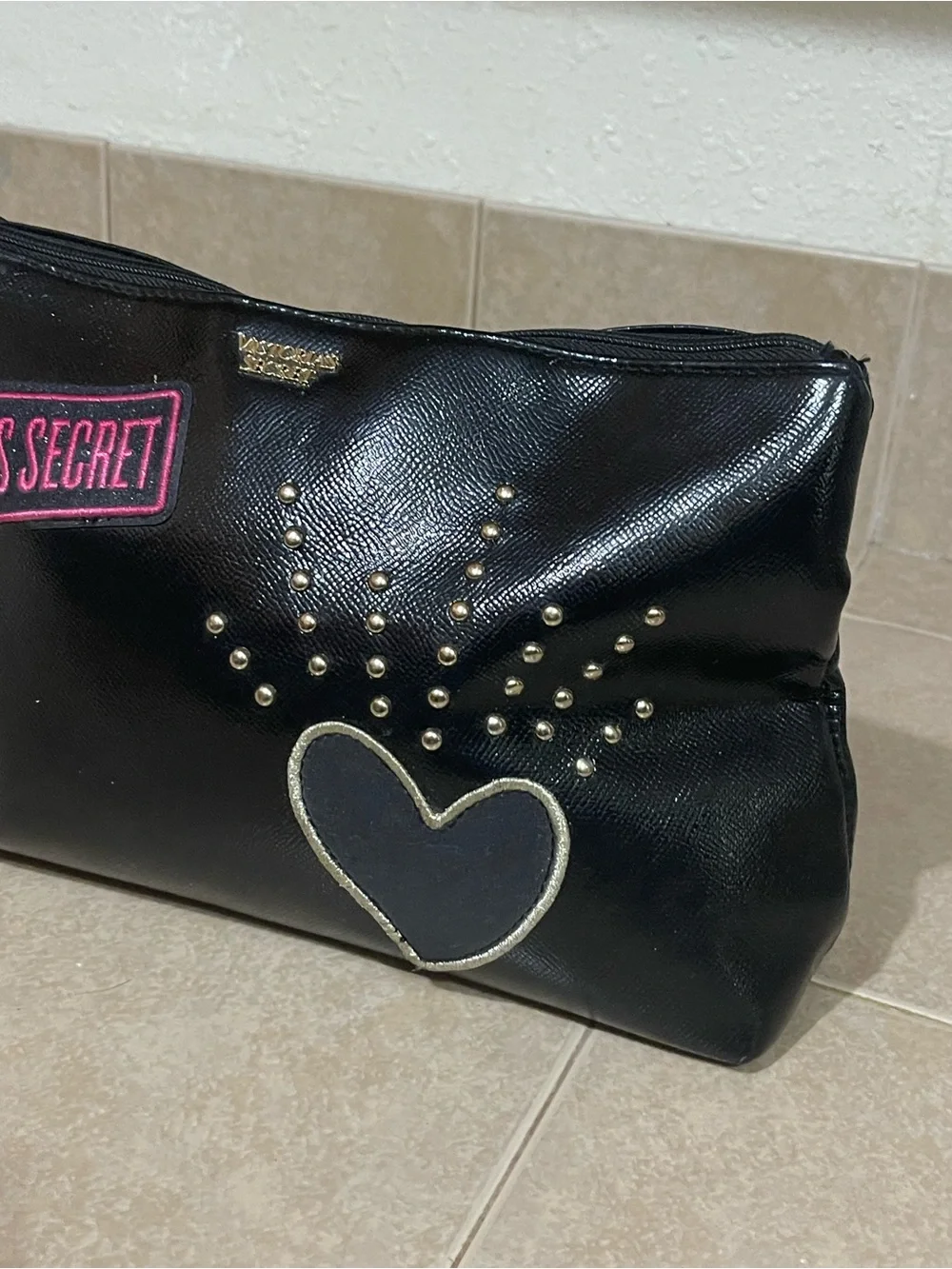 Victoria's Secret Black Cosmetic Pouch with Pink Logo Patch